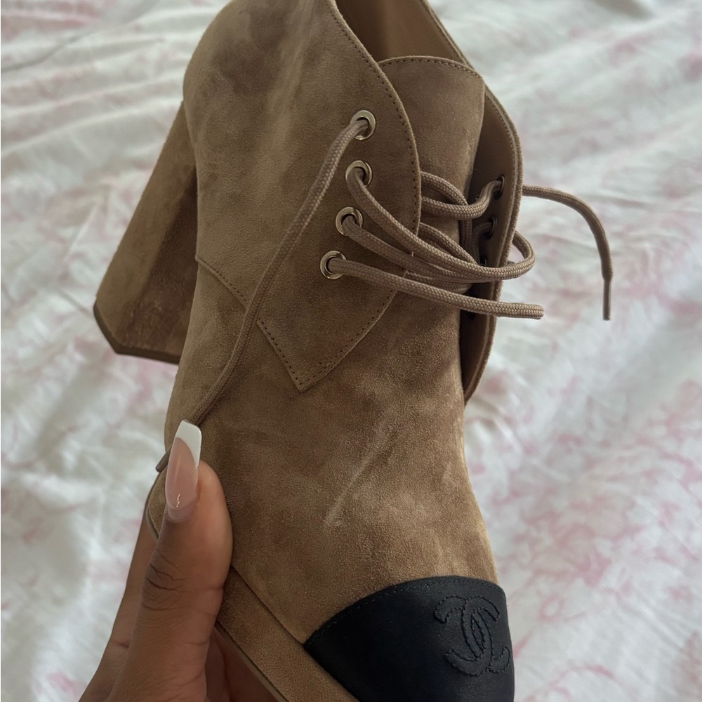 Chanel Suede Cap-Toe Platform Ankle Boots | New Unworn | Full Set